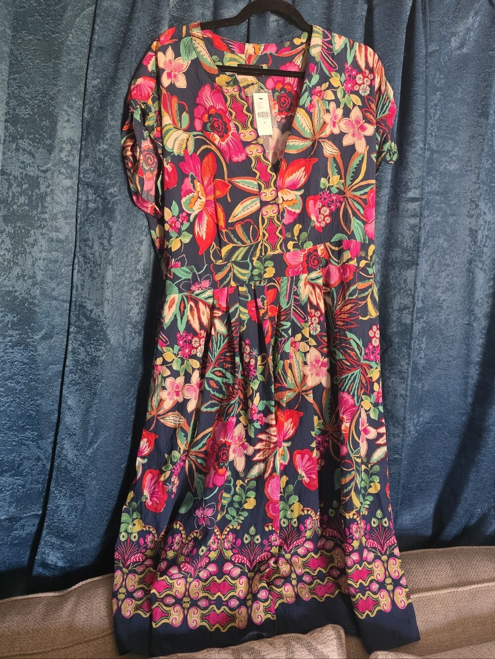 Lane BryantFloral V-Neck Fit & Flare Dress - Teal with Pink & Green Floral Print
